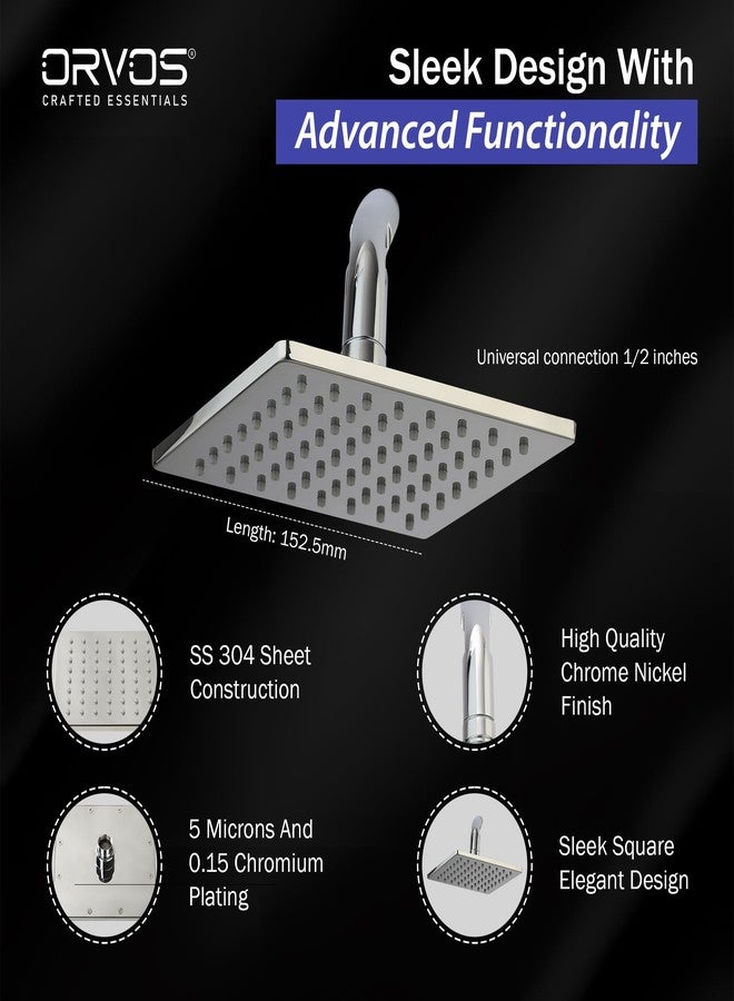 Orvos Overhead Shower, Elegant square design, with touch clean nozzles, Hiqh quality Stainless Steel, with salt tested chrome plating, 4x4 inches, head only, for high end luxury bathrooms - Image 3